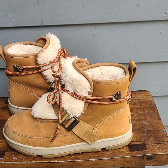 UGG Classic Weather Hiker Chestnut Suede Off White Shearling size 9 - Picture 4 of 13
